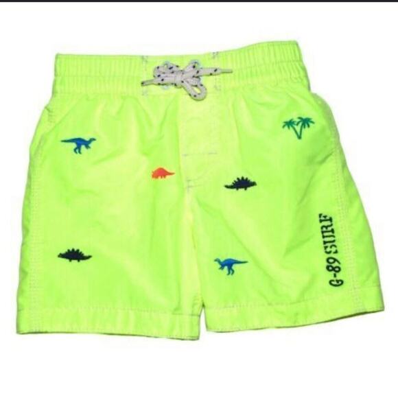 GAP Other - Baby Gap Embroidered Dinosaurs Appliqués  Yellow Swimming Trunks Boy’s Size 5